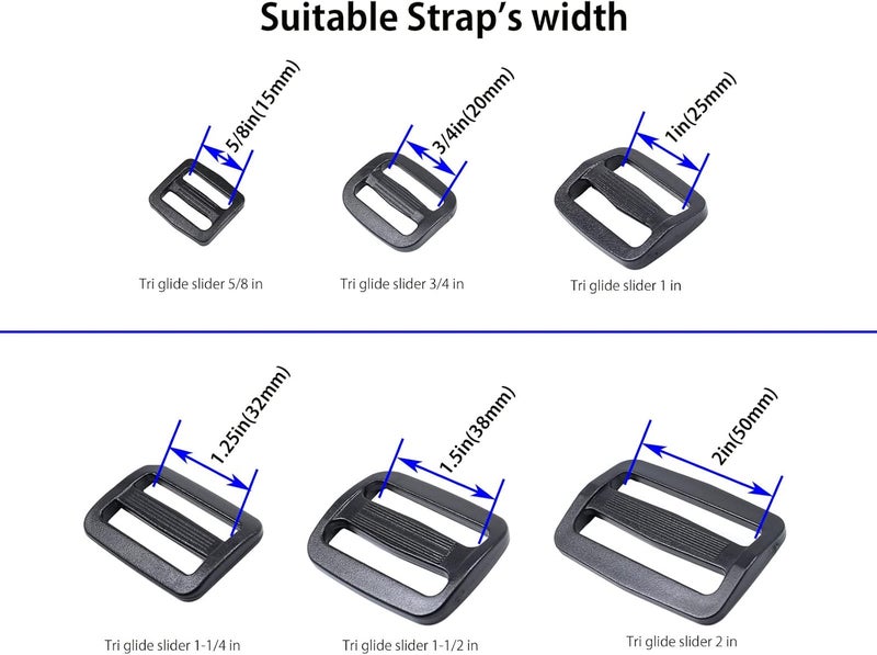 Baitoo Tri glide Slider,Heavy Duty Plastic Tri Glide Slide Buckle Strap sliders Adjusters for Backpack Strap Belt - Image 5